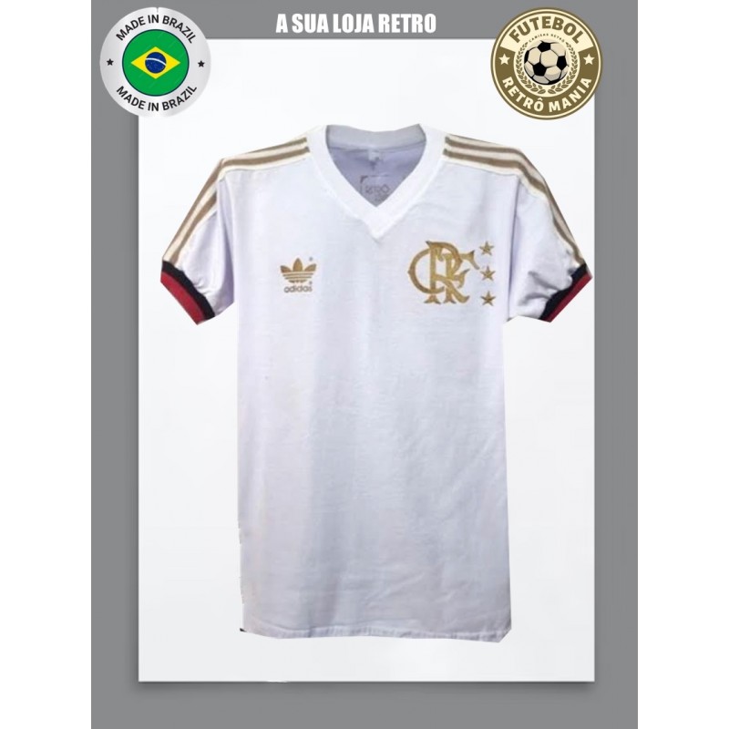 Camisa retrô Flamengo  branca comemorativa  3 listras douradas